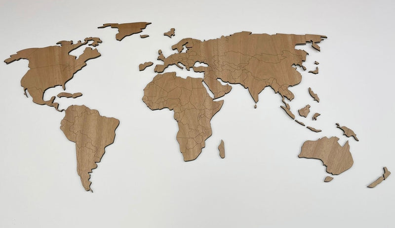 Mapa Mundo Límites Grabados  Madera Ocume