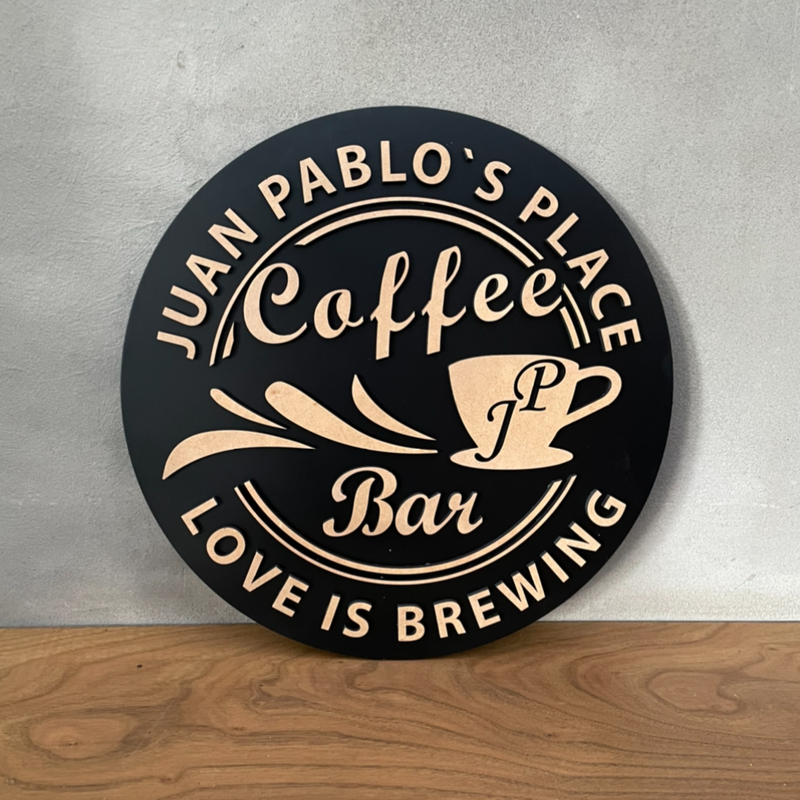 Letrero Madera 3D Coffee Bar Personalizado