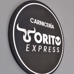 Letrero  Logo Exterior Circular 3D Pino letras Negras Personalizado