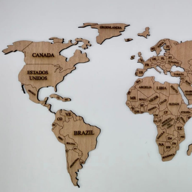 Mapa Mundo Países Grabados  Madera Ocume