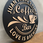 Letrero Madera 3D Coffee Bar Personalizado