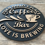 Letrero Madera 3D Coffee Bar Personalizado