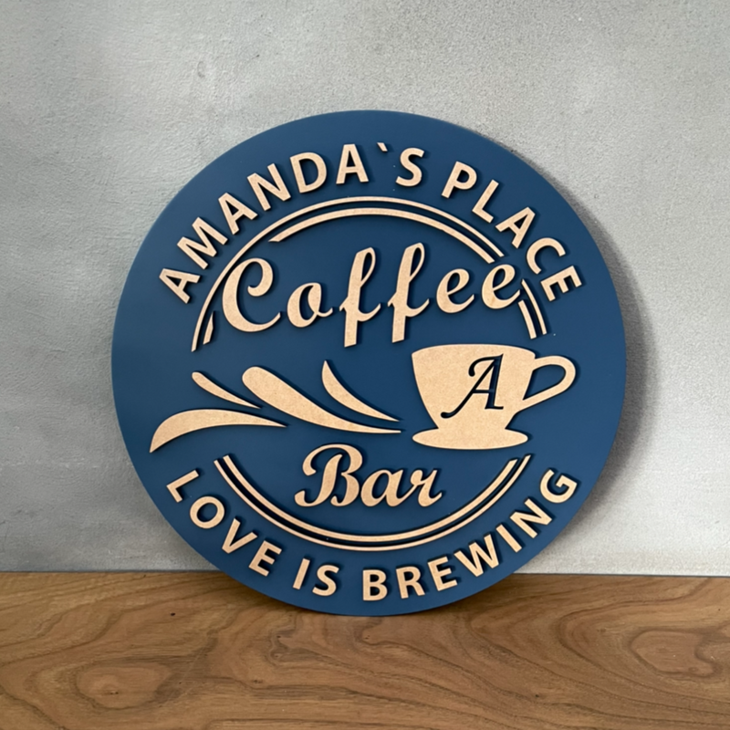 Letrero Madera 3D Coffee Bar Personalizado