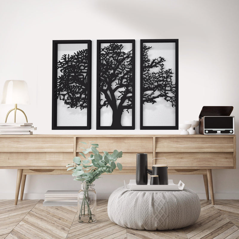 Cuadro Decorativo Árbol de La Vida Tríptico MDF 3mm Negro EI – Life is Wood Store